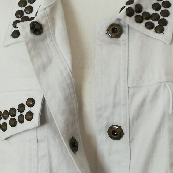 DG2 Diane Gilman Heavily Embellished Studded White Denim Snap Down Jacket 2X - Picture 7 of 9